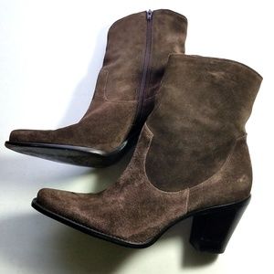 Via Spiga Suede Heel Boot Pointed Square Zip 9.5